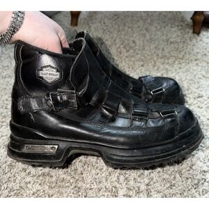 Harley-Davidson Motorcycle Riding Boots Buckle Men's Size 11 Black Leather VTG